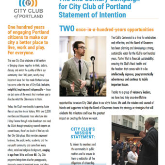 City Club of Portland Centennial explanatory letter